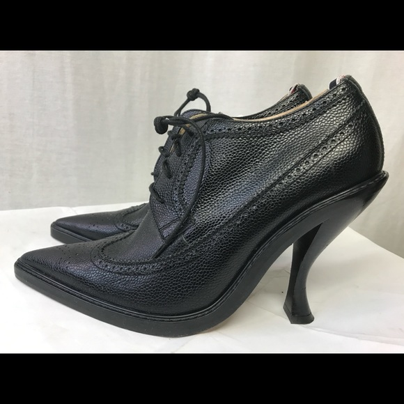 AUTHENTIC Thom Browne Oxford Longwing Lace Up Black Leather Heel Shoe Size 39 - Picture 1 of 11